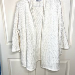 Cupcakes and Cashmere Cotton Blend White Cardigan Hood 3/4 Length Sleeves Small